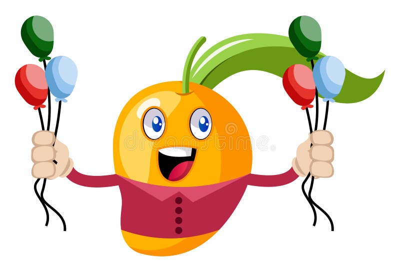 Mango holding balloons, illustration, vector stock illustration