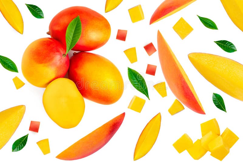 Mango isolated on the white background. Creative layout made of Mango fruit slices. Pattern. Top view. Flat lay royalty free stock image Mango isolated on the white background. Creative layout made of Mango fruit slices. Pattern. Top view. Flat lay royalty free stock image