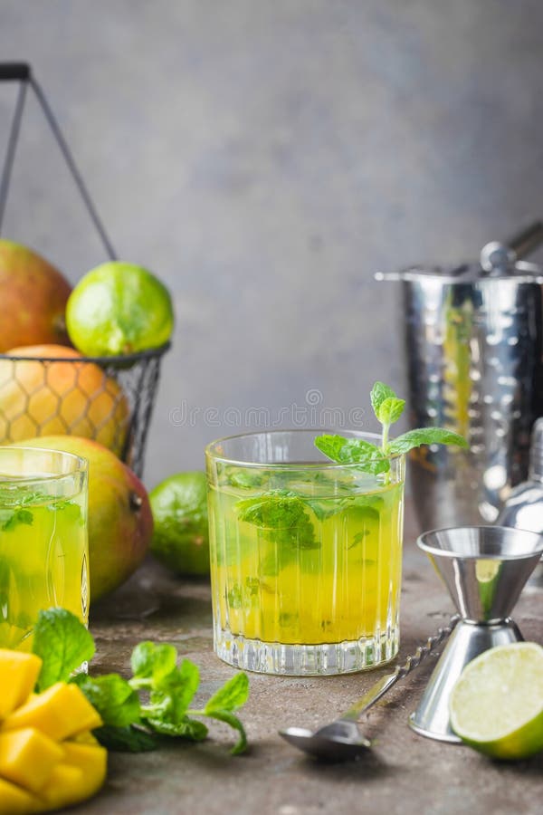 Mango mint mojito cocktail stock photo. Image of glass 163613942
