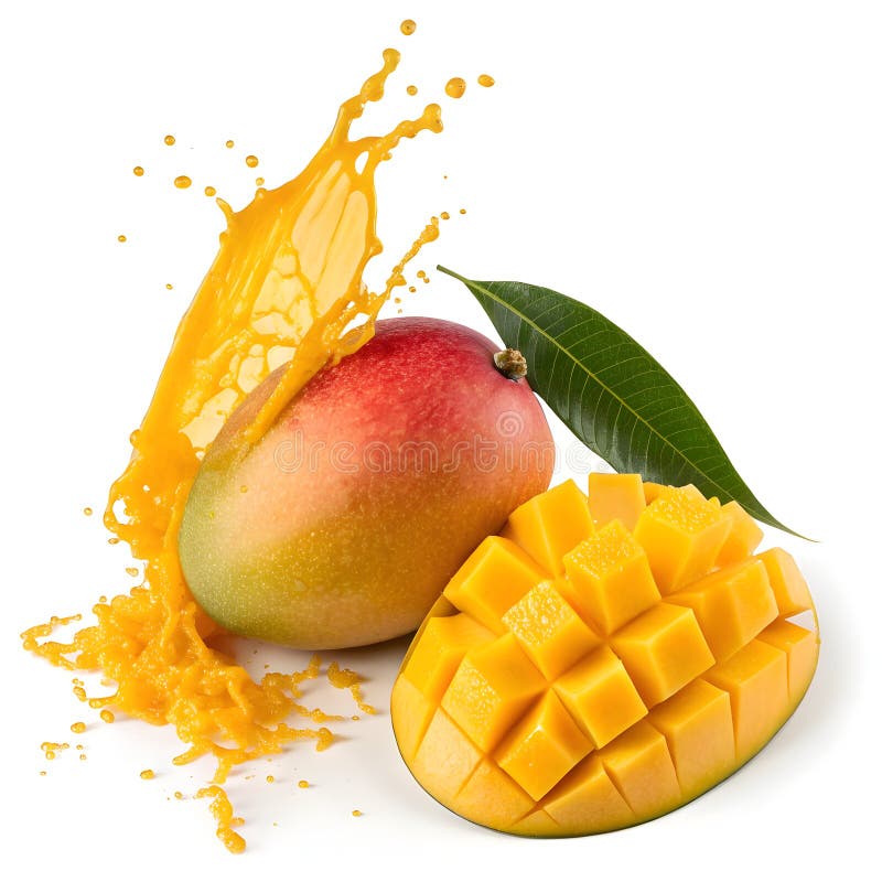 Mango och mango splash royaltyfri illustrationer