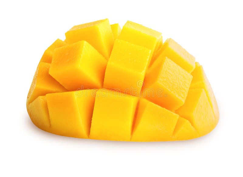 Mango Slice Cut To Cubes Isolated Stock Photo Image of single