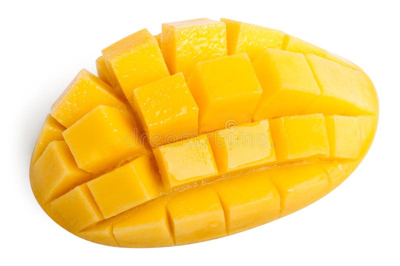 Mango slice cut to cubes isolated royalty free stock photography