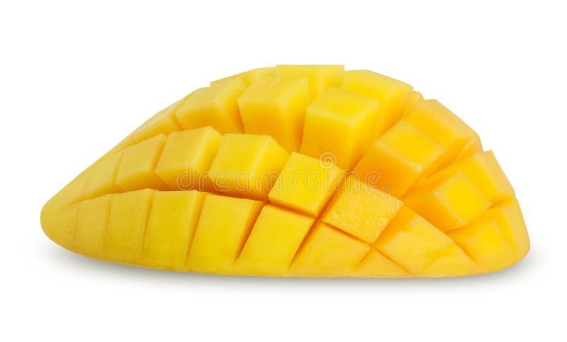 Mango slice cut to cubes isolated royalty free stock images