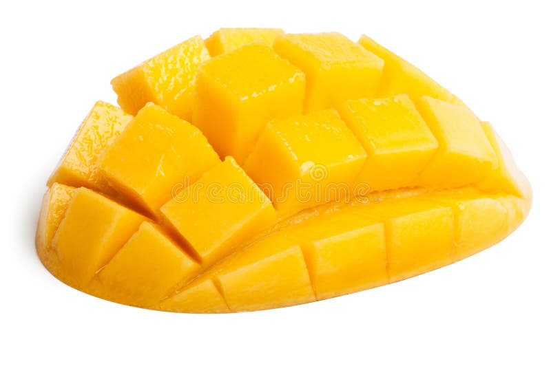 Mango slice cut to cubes isolated royalty free stock photo