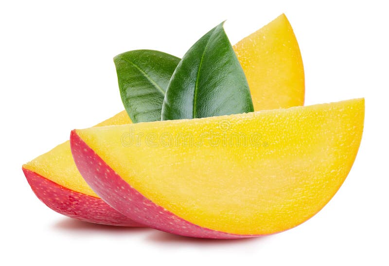 Mango slice with a leaf stock photos