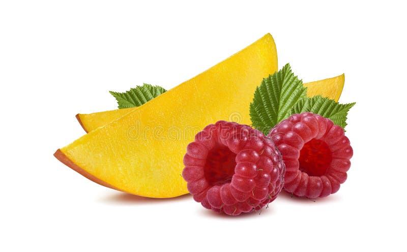 Mango slice raspberry isolated on white background stock photos