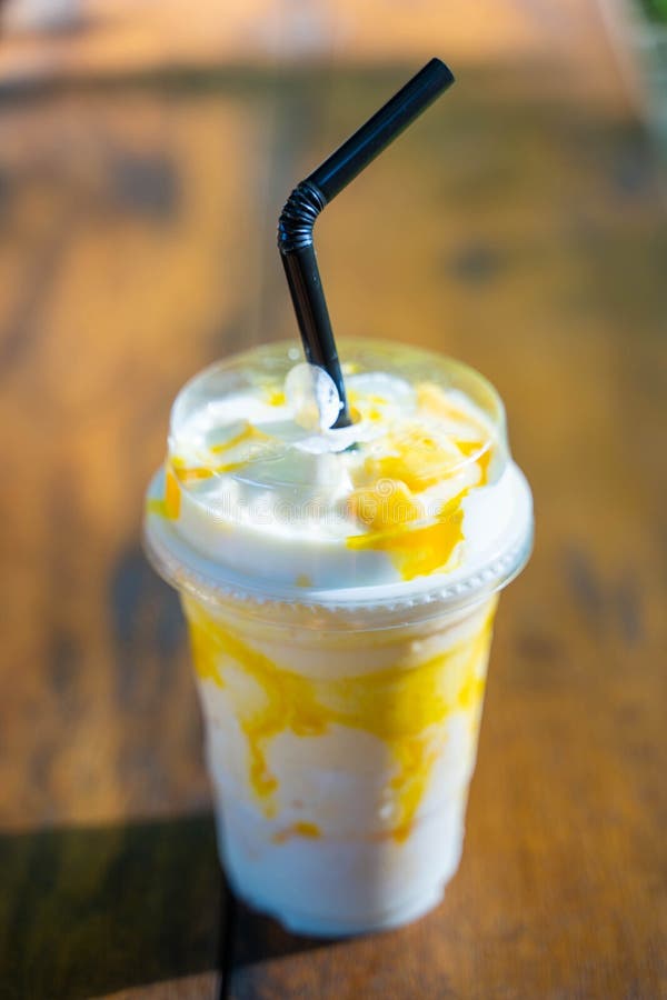 Mango Smoothie with Yogert in Plastic Glass Stock Photo Image of
