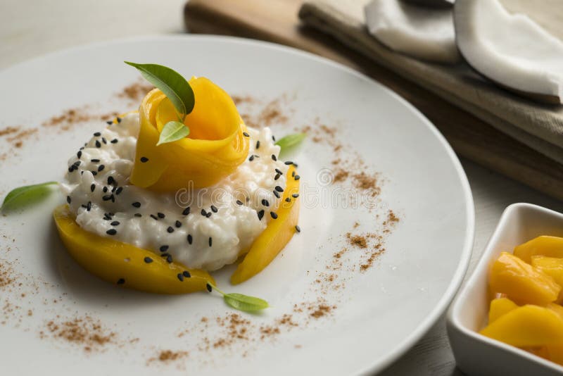 Mango Sticky Rice. Sticky Rice Cooked with Coconut Milk with Fresh
