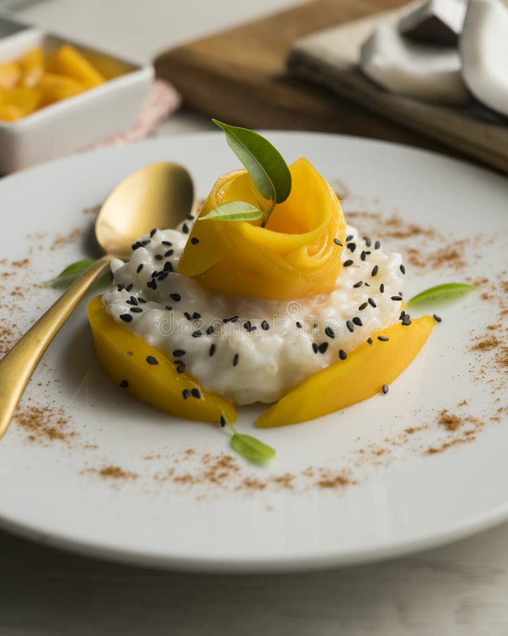 Mango Sticky Rice. Sticky Rice Cooked with Coconut Milk with Fresh