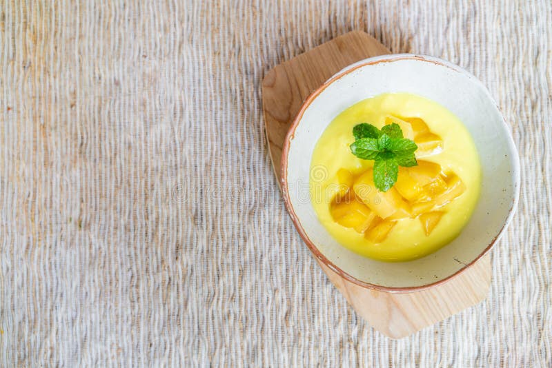 Mango with yoghurt bowl stock photo. Image of cream 217351354