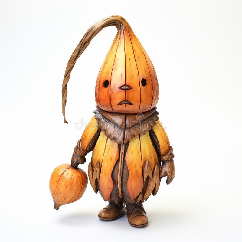 Handmade Wooden Mangoesteen Figurine On White Background Full Body stock illustration