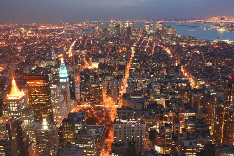 Wide angle view of manhattan skyline from empire state