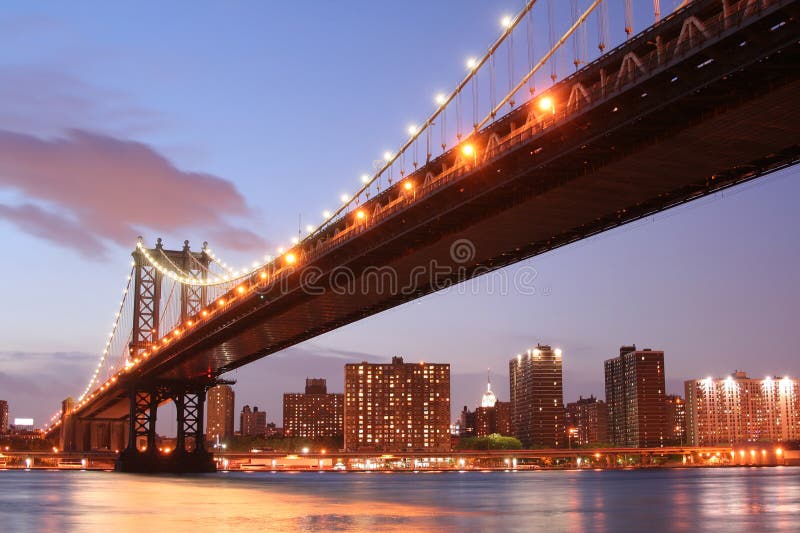 Manhattan Bridge at Night stock photo. Image of river - 1481470