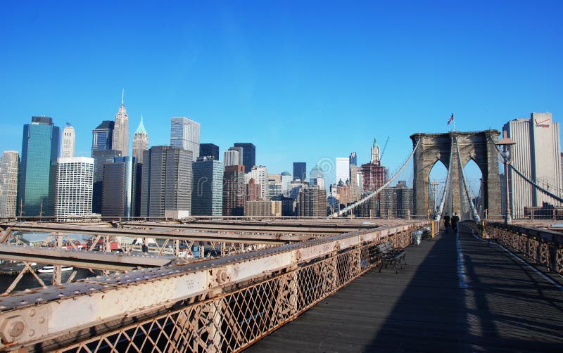 Manhattan from Brooklyn Bridge stock photos