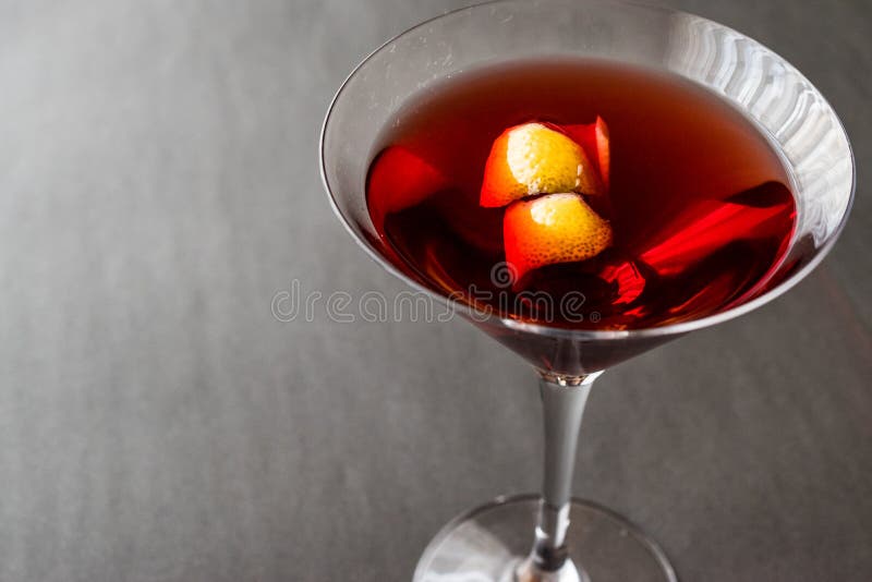 Manhattan Cocktail with Orange Peel. Stock Photo Image of copy, glass