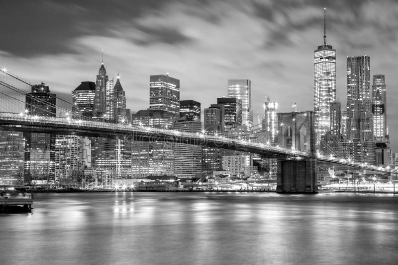 Manhattan i most brooklyński czarny i biały, Nowy Jork obrazy stock Manhattan i most brooklyński czarny i biały, Nowy Jork obrazy stock