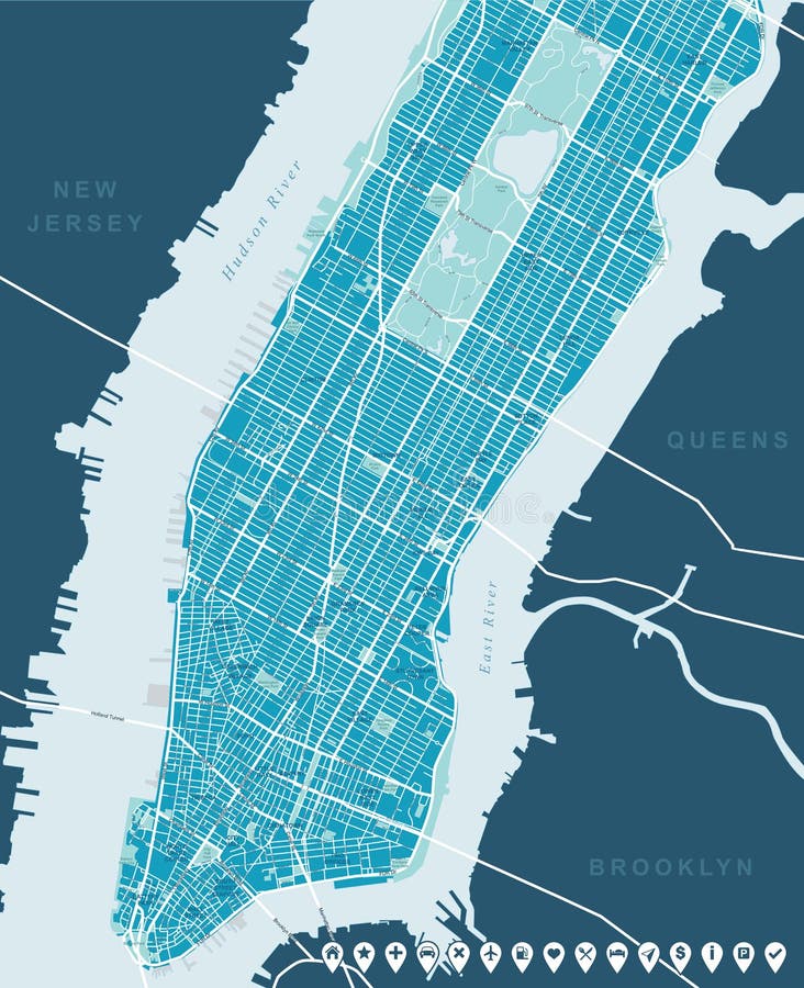 Manhattan inférieure et mi de carte de New York - illustration de vecteur Manhattan inférieure et mi de carte de New York - illustration de vecteur