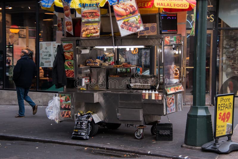 Food Cart on the Street in Manhattan Editorial Stock Photo - Image of
