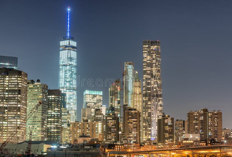 Manhattan Night Lights New York Skyline Stock Image Image of