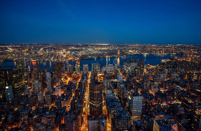 Manhattan Skyline from Above at Dusk, New York City Stock Image - Image ...