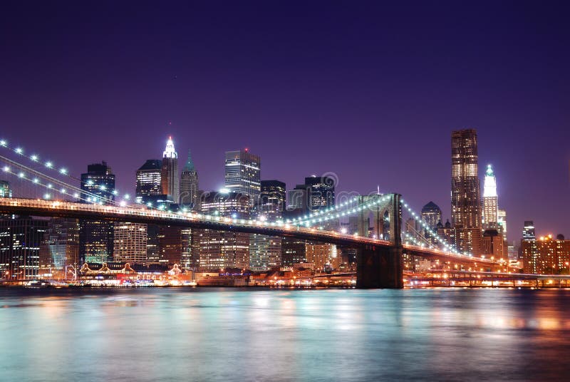 Brooklyn Bridge Park Riverfront and Lower Manhattan at Twilight ...