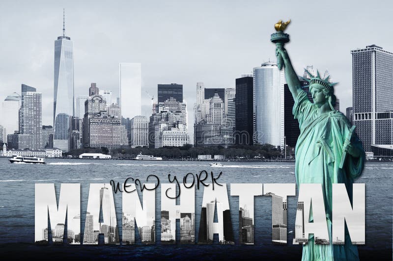 Manhattan skyline with statue of liberty stock photography Manhattan skyline with statue of liberty stock photography
