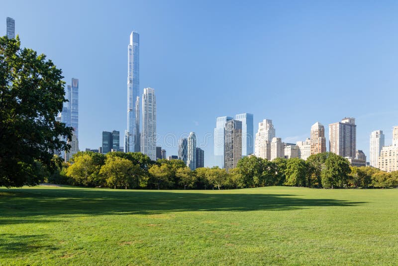 Manhattan Skyscrapers and Central Park Stock Image - Image of building ...