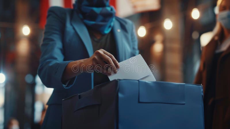 Mani di una donna anonima che vota e affissa le schede in scatole chiuse. americani in visita alle elezioni royalty illustrazione gratis