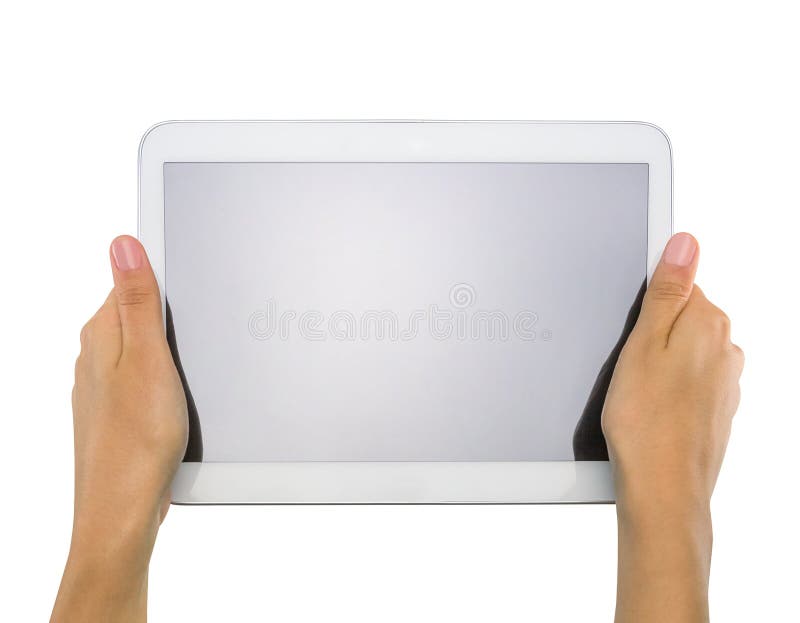 Mani teenager femminili che tengono il pc generico della compressa fotografia stock Mani teenager femminili che tengono il pc generico della compressa fotografia stock