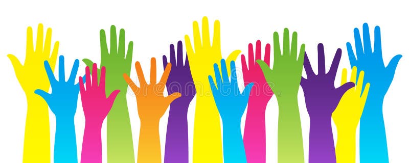 Vector isolated illustration of group of rainbow raising hands on white background can means voting, unity, revolution, gay rights, help, concert, charity, joy, life, kids, team. Vector isolated illustration of group of rainbow raising hands on white background can means voting, unity, revolution, gay rights, help, concert, charity, joy, life, kids, team.