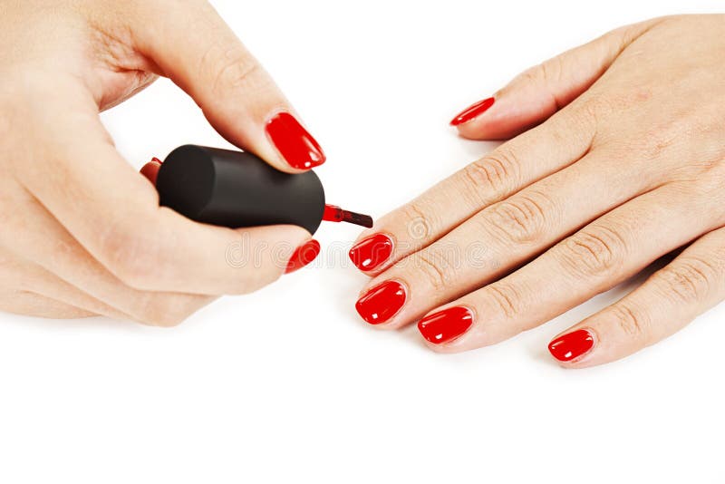 Manicure. Applying Red Nail Polish Stock Photo - Image of nail, hand:  32486974