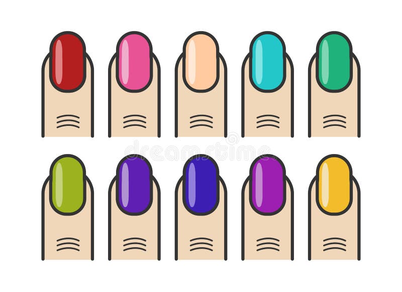 Manicure Fingers and Colorful Nails Vector Icons Set Stock Vector ...