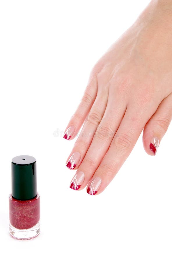 Manicure and red nail polish royalty free stock images