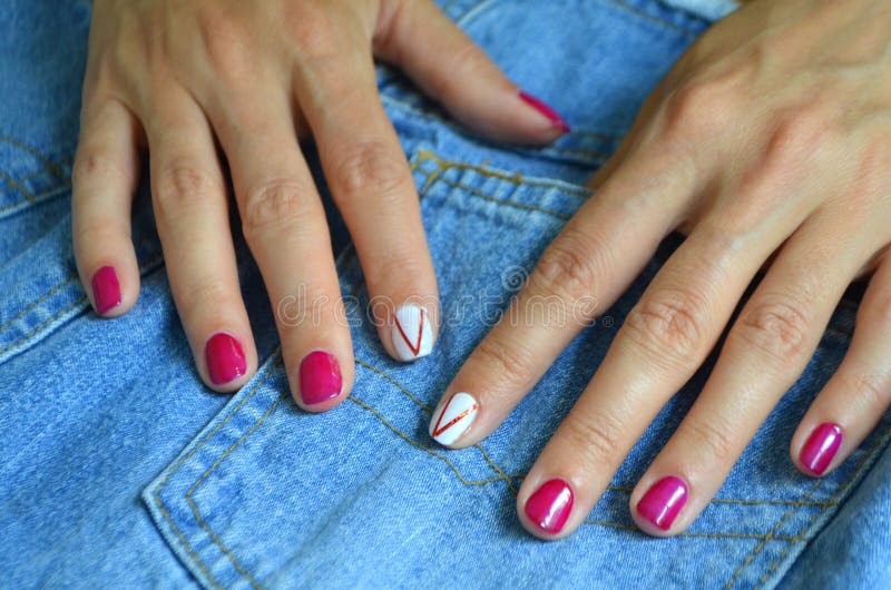 Short Red Square French Manicure - wide 8