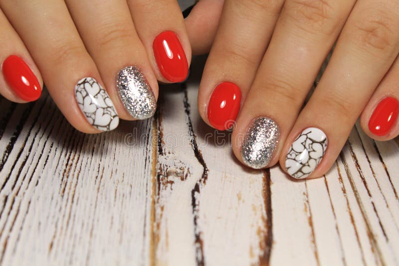 Manicured Nails Colored with Red Nail Polish Stock Image - Image of ...
