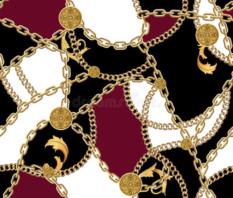 Manier Naadloos Patroon met Gouden Kettingen royalty-vrije stock fotografie Manier Naadloos Patroon met Gouden Kettingen royalty-vrije stock fotografie