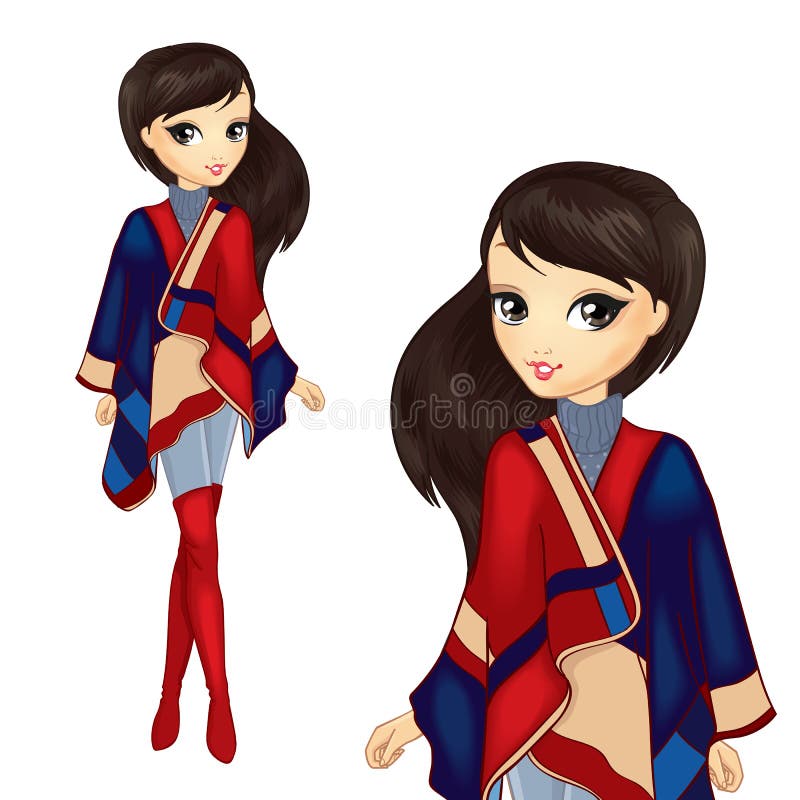 Modieus meisje in een stijlvolle poncho stock illustratie