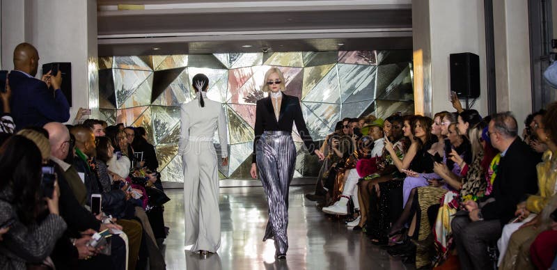 Manifestazione della pista di Christian Siriano FW19 come componente del New York Fashion Week fotografie stock