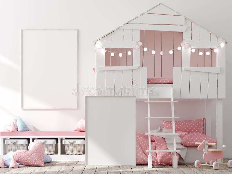Manifesto alto falso, parete nel fondo interno della camera da letto dei bambini, stile scandinavo Manifesto alto falso, parete nel fondo interno della camera da letto dei bambini, stile scandinavo