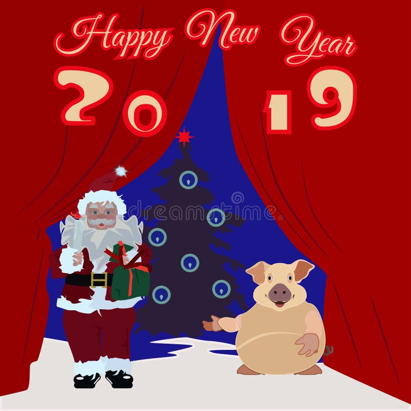 Manifesto cinese del nuovo anno, cartolina d'auguri con il maiale della terra, Santa Claus royalty illustrazione gratis Manifesto cinese del nuovo anno, cartolina d'auguri con il maiale della terra, Santa Claus royalty illustrazione gratis