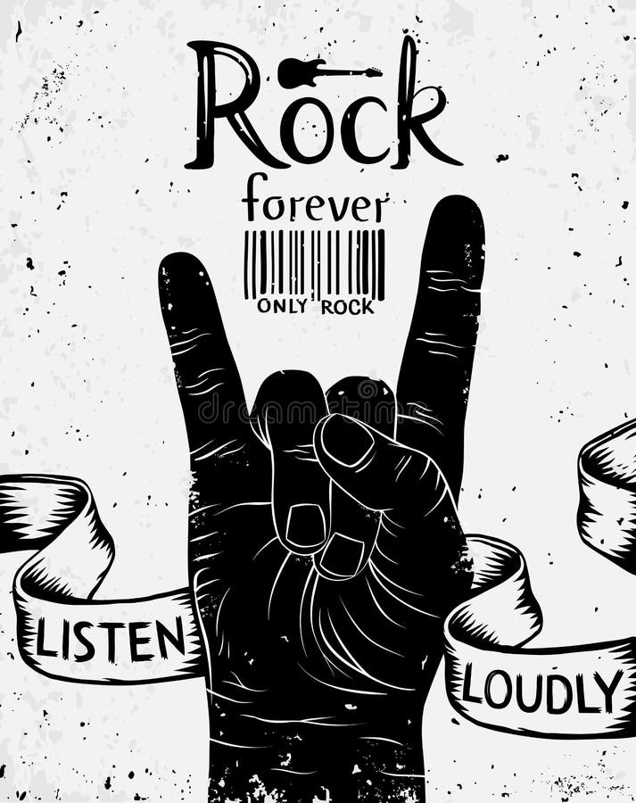 Manifesto d'annata con roccia per sempre Segno della mano di rock-and-roll royalty illustrazione gratis Manifesto d'annata con roccia per sempre Segno della mano di rock-and-roll royalty illustrazione gratis