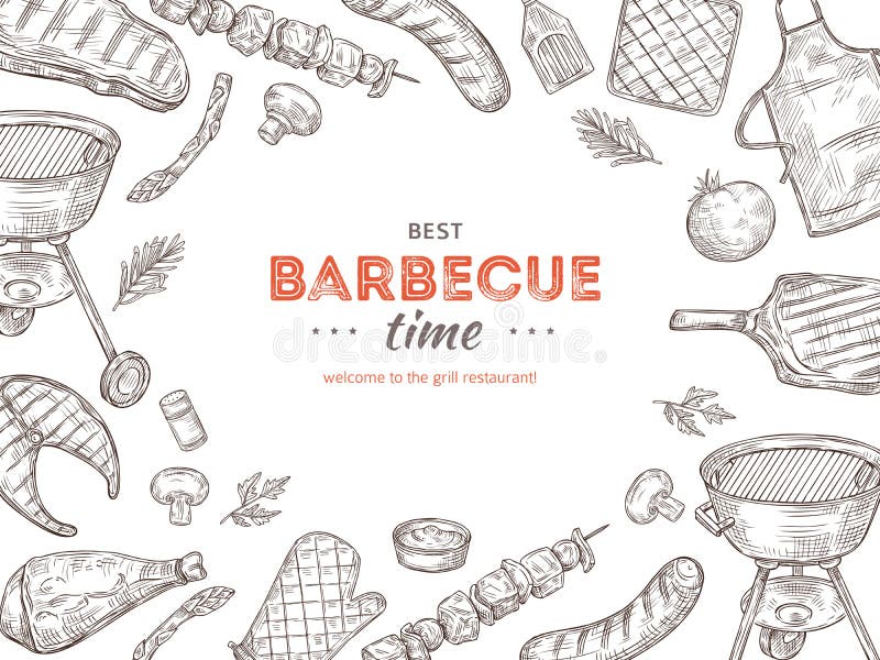 Manifesto d'annata del BBQ Il barbecue del pollo della griglia di scarabocchio del barbecue ha grigliato il partito dell'estate d illustrazione di stock Manifesto d'annata del BBQ Il barbecue del pollo della griglia di scarabocchio del barbecue ha grigliato il partito dell'estate d illustrazione di stock