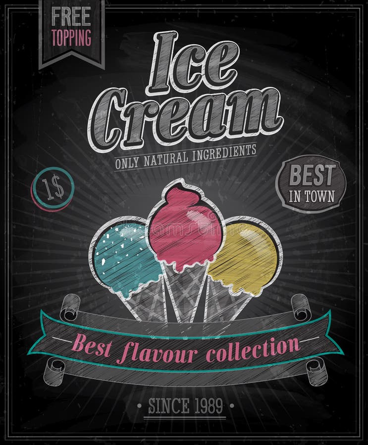 Manifesto d'annata del gelato - lavagna. illustrazione vettoriale Manifesto d'annata del gelato - lavagna. illustrazione vettoriale