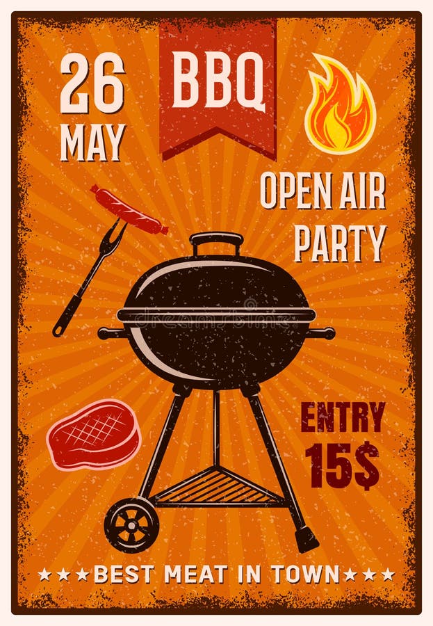 Manifesto dell'annata del partito dell'aria aperta del BBQ royalty illustrazione gratis Manifesto dell'annata del partito dell'aria aperta del BBQ royalty illustrazione gratis