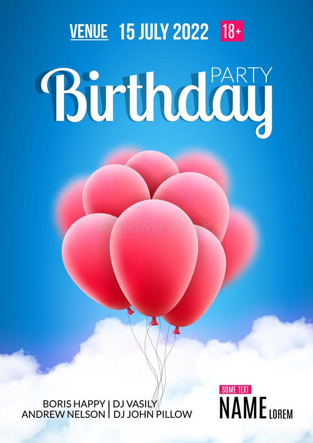 Manifesto della festa di compleanno Il cielo si appanna l'aletta di filatoio dell'insegna dei palloni di buon compleanno illustrazione di stock
