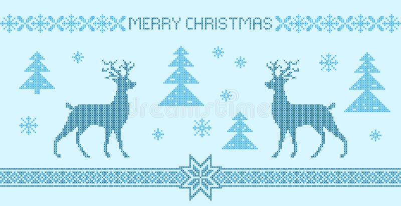 Manifesto di Natale, stile del ricamo del punto croce illustrazione di stock Manifesto di Natale, stile del ricamo del punto croce illustrazione di stock