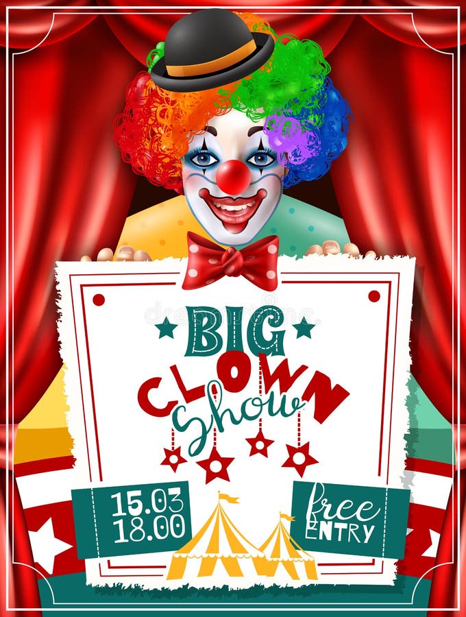 Manifesto di Show Invitation Advertisement del pagliaccio di circo illustrazione di stock Manifesto di Show Invitation Advertisement del pagliaccio di circo illustrazione di stock
