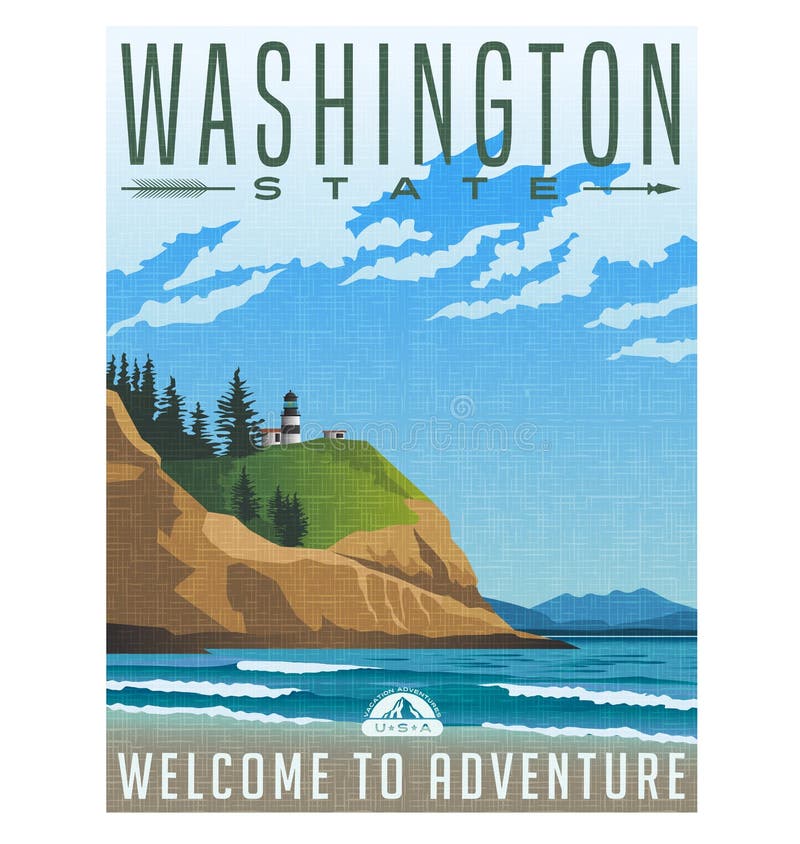 Manifesto di viaggio di Washington State di litorale e del faro irregolari