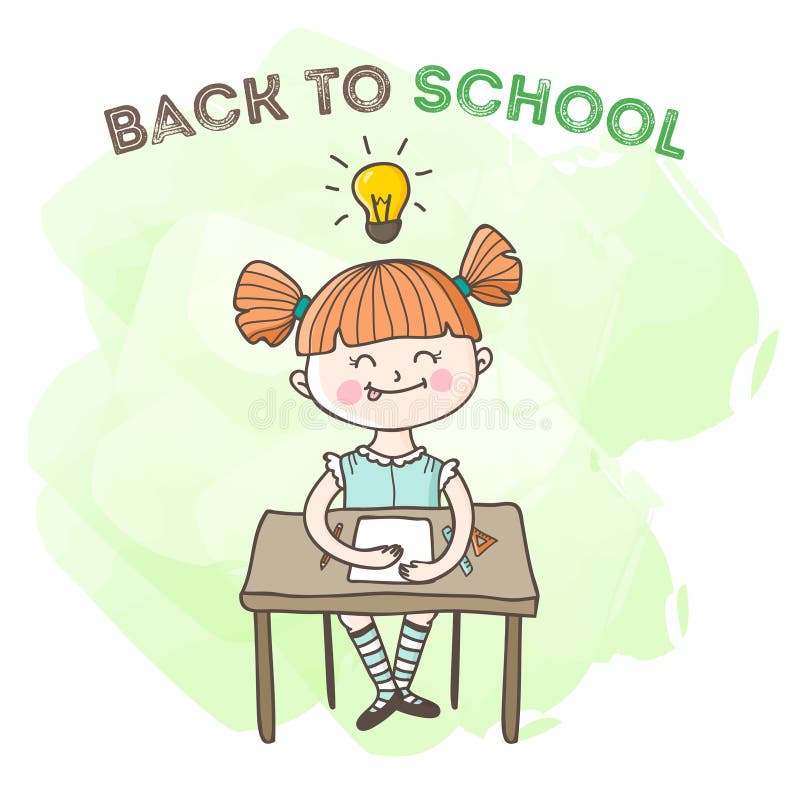 Manifesto educativo della bambina di vettore Di nuovo all'illustrazione del banco illustrazione di stock Manifesto educativo della bambina di vettore Di nuovo all'illustrazione del banco illustrazione di stock