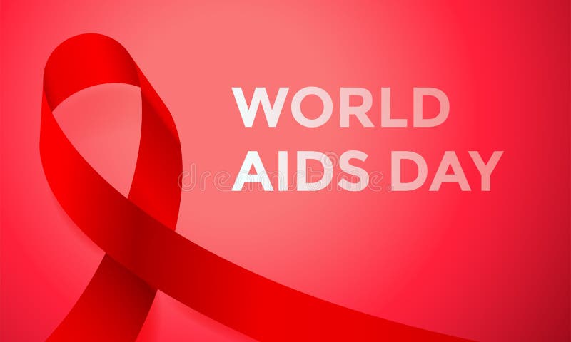 Manifesto o insegna rosso del nastro di Giornata mondiale contro l'AIDS per il giorno del mondo di consapevolezza del 1° dicembre